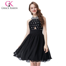 Grace Karin Ladies Halter Comprimento do joelho Short Black Evening Party Dress CL6018